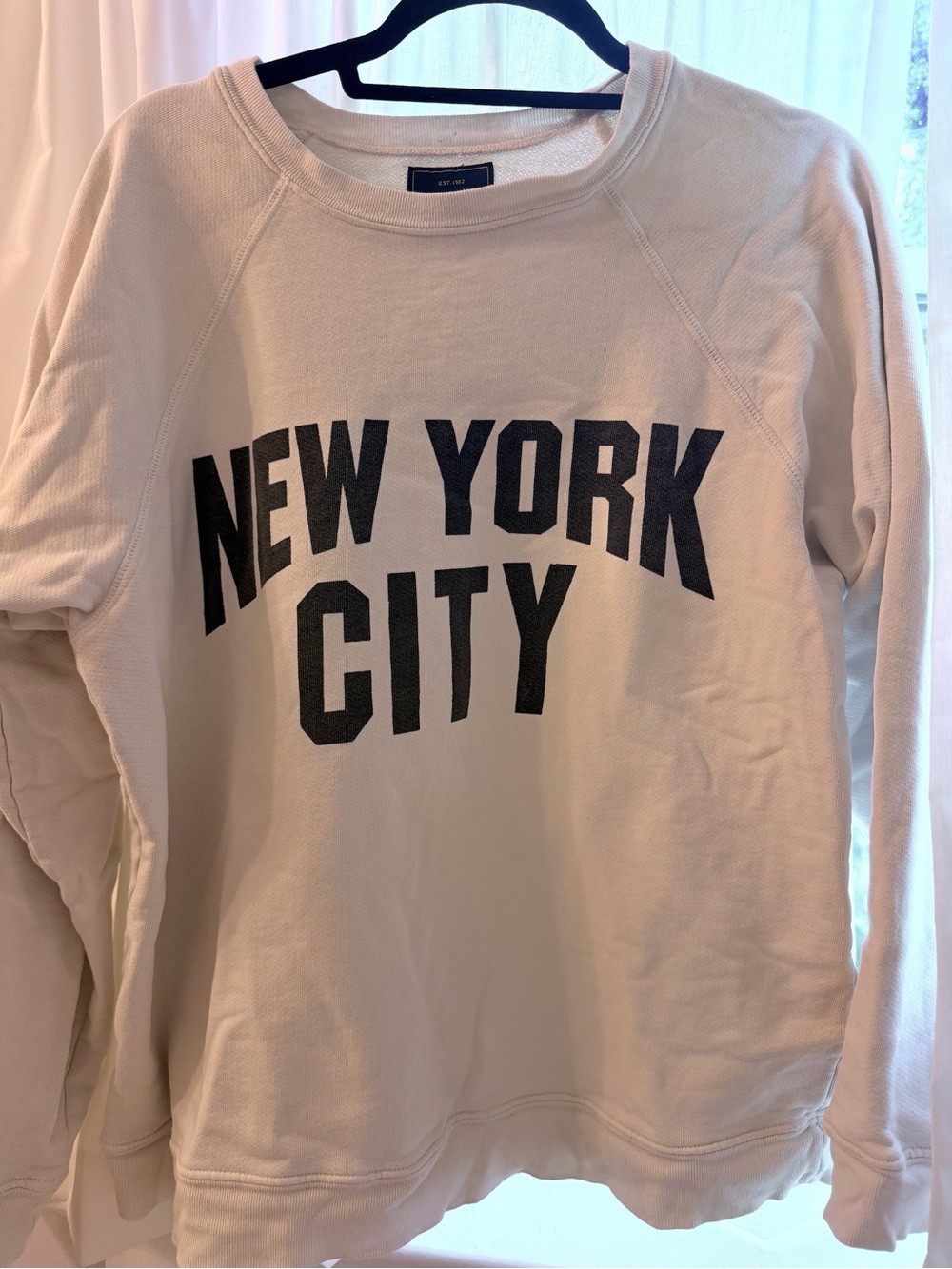 Free People RETROBRAND Cotton Crew New York City Ivory Sweatshirt Raglan Sleeve